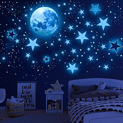 1120 Pcs Glow in The Dark Stars for Ceiling, Glowing Space and Moon Decals Universe Stickers for Kids Excellent Gifts for Boys Girls Nursery Bedroom Living Room Birthday Gift Room Decor