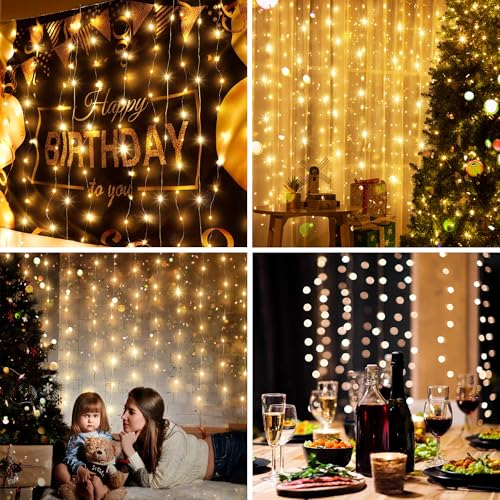Tuanse 195 LED Curtain Tapestry Lights Backdrop String Lights, 6.5 x 5 Feet Hanging Fairy Curtain Light with 8 Lighting Modes and Remote for Bedroom Window Wall Indoor Outdoor Graduation Decor 1 Pack
