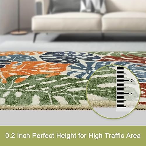 Wonnitar Tropical Washable Runner Rug 2x6, Non-Slip Colorful Leaf Runner Rugs for Kitchen, Low Pile Coastal Soft Bathroom Carpet Floor Throw Mat for Laundry Room Entrance Hallway