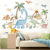 wondever Large Boho Dinosaur Wall Stickers Watercolor Dino Tropical Plants Volcano Peel and Stick Wall Art Decals for Baby Nursery Kids Bedroom Playroom