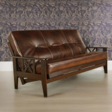 Full Size Chestnut Futon Cover Only Bonded Leather Premium Collection Fits 6-8 inch Futons Mattress (Cappuccino)