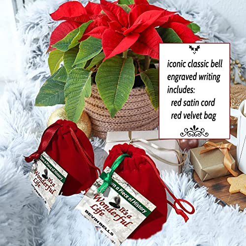 Bevin Bells “It’s a Wonderful Life” Silver-Plated Christmas Tree Ornament | Official Movie Bell Keepsake | Red Ribbon & Velvet Gift Bag Decoration, Christmas Decoration, Wedding Gifts