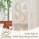 jinchan Belrose Linen Curtains for Bedroom Floral Curtains 84 Inch Length Linen Blend Beige Embroidered Drapes Farmhouse Flower Patterned Drapes for Living Room Window Treatments Set 2 Panels