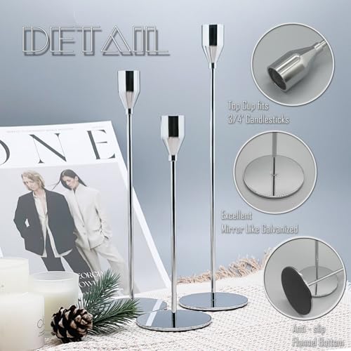 6Pcs Silver Candlestick Holders Set Fit 3/4" Tall Taper Candle Home Decorative Table Centerpieces for Family Dinning, Party Decoration