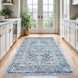 Floral Area Rug 4x6 Living Room Washable Rugs Vintage Blue White