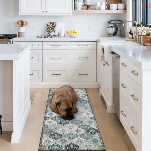 Lahome Moroccan Washable Runner Rug, 2x6 Blue Kitchen Runners for Hallways