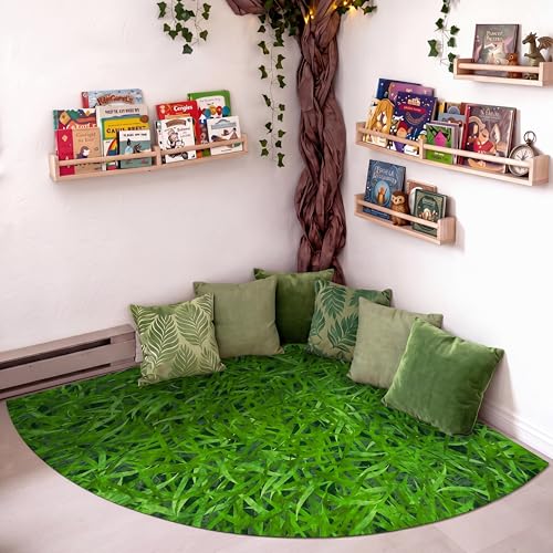 5.9 ft Classroom Quarter Circle Rug Non Slip Grass Carpet Reading Corner Rug for Elementary Preschool Daycares School Calming Corner Home Bedroom Playroom Decor