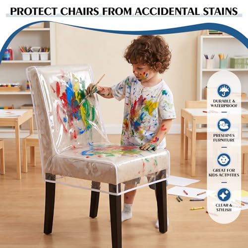 TAOCOCO Clear Dining Chair Covers, Heavy Duty Plastic Chair Covers, 4 Pack Waterproof Seat Cover for Protection Against Cat & Dog Clawing, Stain & Dust Protector, Easy Clean