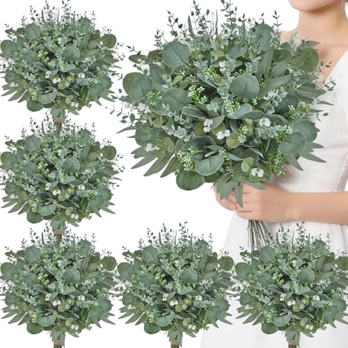 Serwalin Artificial Greenery Stems, Faux Eucalyptus Stems Bulk with Fake Leaves, Mixed Greenery for Centerpieces and Vase, Artificial Eucalyptus Plants for DIY Flower Wedding Home Decor