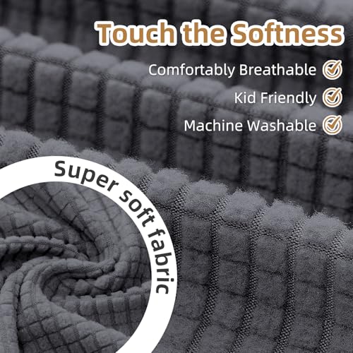 Recliner Chair Covers,1 Piece Stretch Recliner Cover Washable Furniture Protector with Elastic Bottom for Pets Kids Spandex Jacquard Fabric Small Checks(Recliner,Dark Gray)