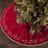 Bunny Chorus Christmas Tree Skirt, 60 Inch Red Christmas Tree, Large Rustic Velvet Fur Plush Tree Skirts, Xmas Tree Skirts with Gold Embroidered Holly Leaf for Christmas Tree Decorations