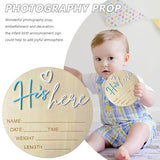 Baby Announcement Sign, 5.9 Inch Wooden Hello World Newborn Signs, Birth Announcement Sign, Gender Reveal Signs, He's here Decoration, Welcome Newborn Arrival To World (He's,Blue-A)