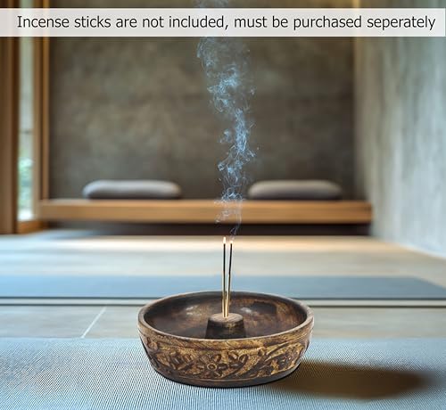 COTTON CRAFT - Wooden Incense Holder - 2 Pack Hand Carved Floral Incense Burner - Ash Catcher Bowl - Incense Sticks Aroma Room Freshener Zen Home Décor Gift - Yoga Meditation - 5 x 5 x 1.5 - Natural