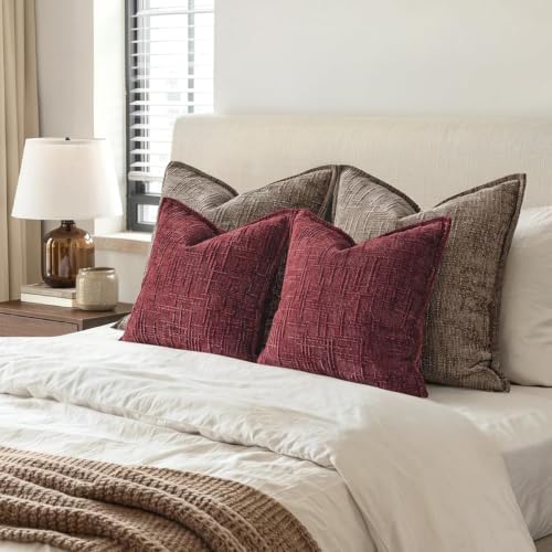 MIULEE Slubby Textured Christmas Throw Pillow Covers Burgundy 18x18