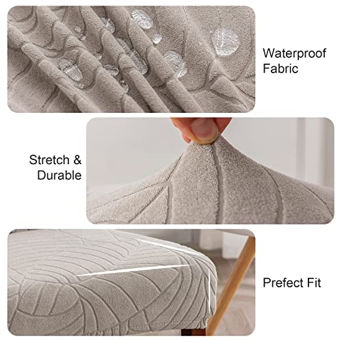 Genina 100% Waterproof Chair Covers for Dining Room Set of 4, Stretch Parson Chair Slipcovers for Kitchen Chairs, Washable Chair Protectors, Leaves-Warm Gray