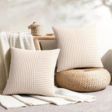 YCOLL Fall Euro Sham Pillow Covers 24x24, Modern Accent Throw Pillow Covers Set of 2, Burnt Orange Striped Patchwork Linen Decorative Pillows Cushion Covers for Bed Sofa Couch Living Room Home Decor