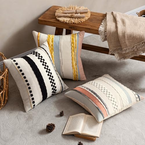 Boho Decorative Pillow Covers 20x20 Inch Black Stripe Pack of 2