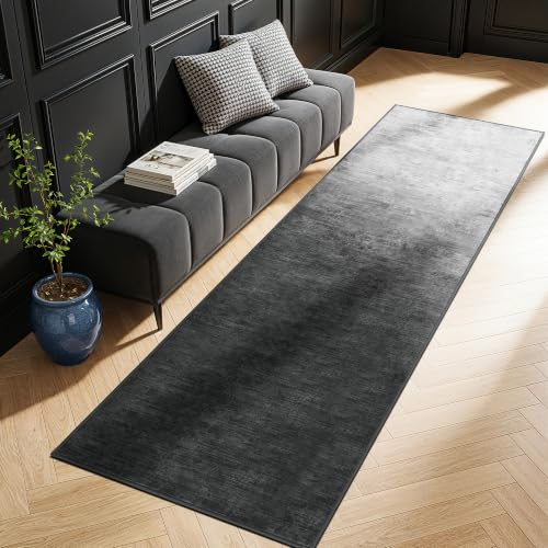 2.6x8 Washable Area Rug, Gray Solid Area Rugs for Living Room & Bedroom