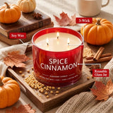 slashome Spice Cinnamon Scented Candle, 12 Oz 3-Wick Soy Wax Fall Decor
