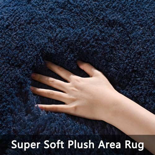 Pettop Fluffy Navy Blue Area Rug for Bedroom Living Room, 3x5 Feet Soft Plush Fuzzy Rugs for Girls Kids Boys, Non-Slip and Washable Rug for Nursery Classroom, Carpet for Rooms Decor