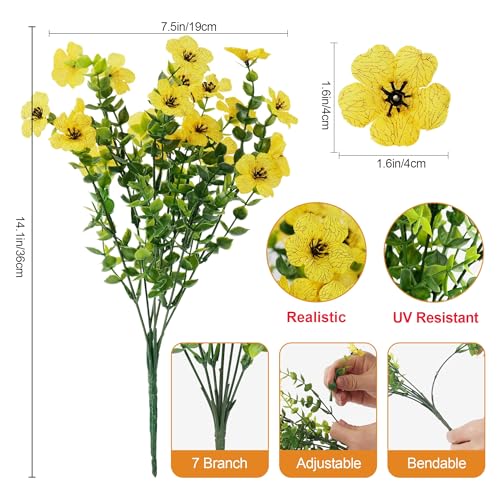20 Bundles Artificial Flowers for Outdoors‌ and 6 Faux Butterflies | UV Resistant and No Fade, Maintenance-Free, ‌‌Fake Flowers for Garden Patio Porch Home Gifts Festivals Decor, Orange Yellow
