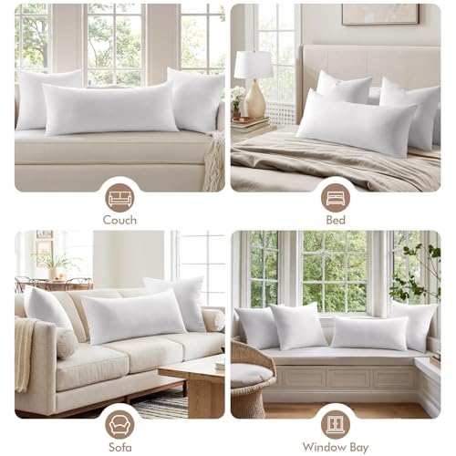 MIULEE 14x36 Inch Premium Lumbar Throw Pillow for Bed Sofa Couch Virgin Microfiber with 100% Cotton Cover Decorative Throw Pillow Insert Stuffer Form
