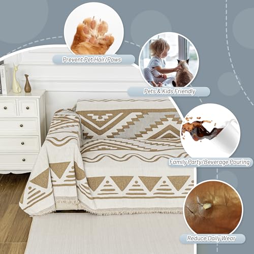 MYSKY HOME Couch Cover for Sectional Sofa Set for Dog Cat Pets Couch Cover 3 Seat Sofa Chenille Boho Geometric Furniture Sofa Cover Washable Couch Protector Multi-Use Couch Covers Blanket,71" X134"