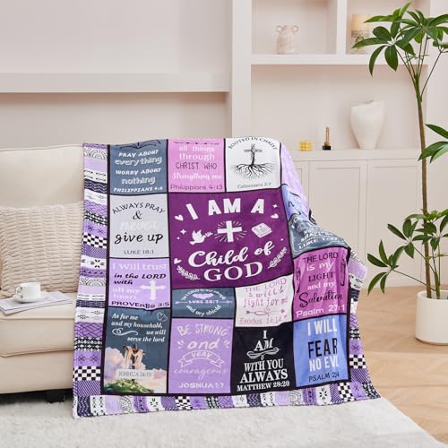 Christian Gifts for Women, Happy Birthday Gifts for Women, I Am a Child of God Blanket, Inspirational Gifts for Mom, Friend, Daughter, Sister, Baptism Gift for Girl Blanket 50''x60'' Purple