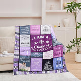 Christian Gifts for Women, Happy Birthday Gifts for Women, I Am a Child of God Blanket, Inspirational Gifts for Mom, Friend, Daughter, Sister, Baptism Gift for Girl Blanket 50''x60'' Purple