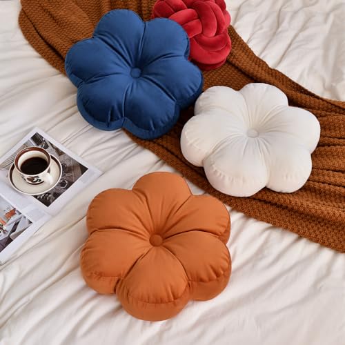 Xuyier Flower Pillow, Flower Shaped Pillow with Velvet for Couch Bed Chair Sofa, Home Decor Floor Seating Cushion Cute Throw Pillows for Living Room Bedroom (15 Inches, Ivory White)