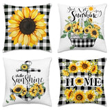 pinata Summer Spring Pillow Covers 18x18 Set of 4, Sunflower Decor Outdoor Pillows Cover, Sunshine Black Plaid for Farmhouse Sofa Couch Indoor Home Throw Case(No Insert)