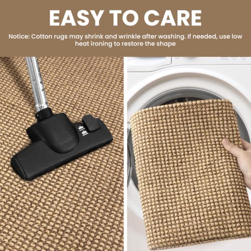 Washable Runner Rug 2.6x10 Non Slip Rubber Backed Long Hallway Runner Entryway Runner Indoor, Kitchen Rugs Woven Cotton Floor Carpet for Hall Entrance, Orange/Tan/Brown