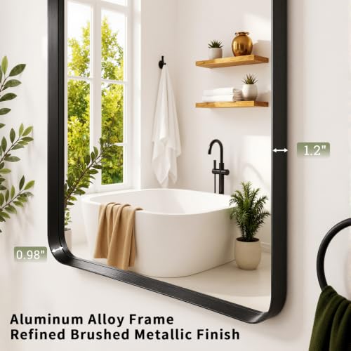 Koonmi Black Bathroom Mirror for Over Sink, 22x30 Inch Wall Mirror for Wall Matte Rectangle Metal Deep Framed, Shatterproof Tempered Glass Mirrors for Bathroom, Hang Vertically or Horizontally