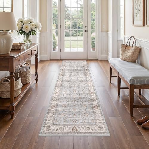 Runner Rug 2x8 Washable Non-Slip Kitchen Runners, Gray/Light Blue