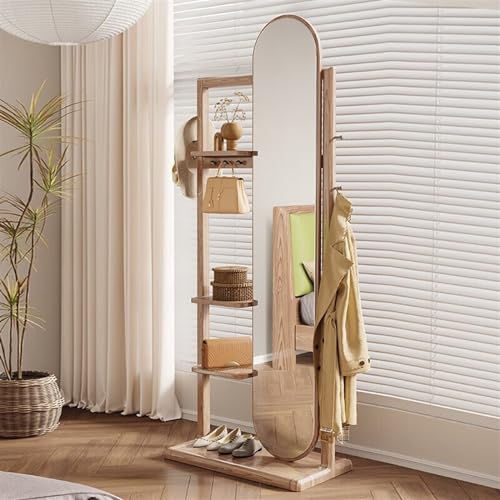 Decorative Solid Wood Fitting Mirror Wall-Mounted Multi-Purpose Home Bedroom Clothes Hanger Integrated Full-Length Floor-Standing Dressing for Living Room