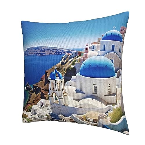 JCAKES Santorini Greek Island Sea View Print Square Pillow Set of 2 Decorative Pillows Cushion Covers for Couch Chair Bedroom (Does Not Contain Pillow Core)