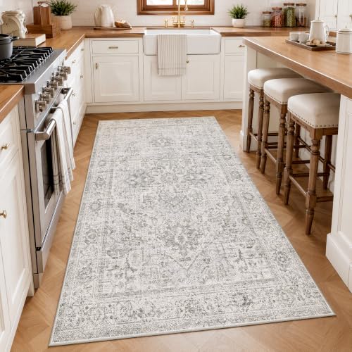 FMFUNCTEX 3x5 Washable Grey Neutral Oriental Distressed Entryway Area Rug
