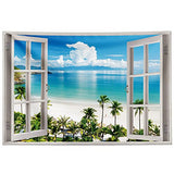 GOURIDA Ocean Beach Tapestry Wall Hanging Blue Sea Tropic Island Paradise Summer Coconut Tree Palm Seaside Window Nature for Bedroom Aesthetic ,61 W x 41 H inch