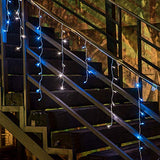 300L LED Icicle Lights, Blue+White Window Curtain Lights,8 Modes with 30V Plug in for Wedding, Party, Bedroom, Home, Garden, Outdoor, Indoor Wall,Christmas Decorations,Connectable(Blue+White)