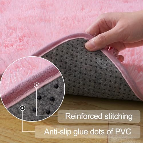 qulint Pink Rugs for Bedroom Girls, 2x3 Fluffy Area Rugs for Living Room Soft Shag Fuzzy Small Carpet, Plush Shaggy Cute Alfombras for Kids Boys and Girls Dorm Home Decor (2ft x 3ft, Pink)
