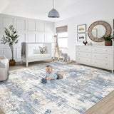 XLUEZ 8x10 Area Rugs for Living Room, Washable Modern Abstract Large Area Rug Neutral Soft Non Slip Kids Rug Stain Resistant Indoor Carpet for Bedroom Nursery Dining Children's Room(Blue, 8'x10')