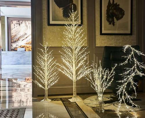LITBLOOM 4FT Alpine Tree 450 LED Fairy Lights, White Twig Tree with Lights for Indoor Outdoor Home Thanksgiving Christmas Decorations