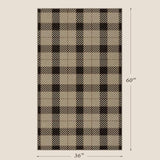 Washable Plaid Indoor Outdoor Rug 3x5 for Front Porch, Entryway, Patio, No Shed Easy Jute Non Slip TPR Backing Area Rug for Large Kitchen, Farmhouse Black & Tan Checkered Seagrass Aesthetic