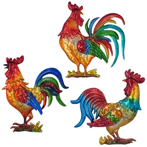 Tuokiuhn Rooster Metal Wall Art Decor Rooster Kitchen Decor Chicken Decor Living Room Bedroom Farmhouse Cabin Country Hanging Decorations Outdoor Garden Fence Art.