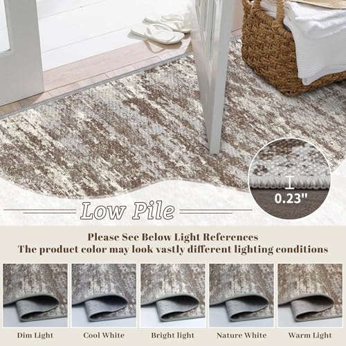 Runners for Hallways Ultra Non-Slip 2x10 Long Runner Rugs Washable Abstract Tear and Stain Resistance No Pile Lightweight Modern Rug Runners for Entryway, Kitchen, Walkway, Entrance, Brown