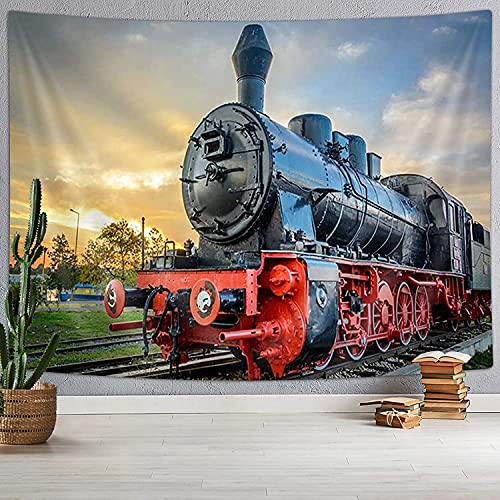 DYNH Steam Train Tapestry, Old Engine Train on Railroad Track Tapestries,Natural Scenery Sunset Sunrise Wall Hanging Home for Bedroom Living Room Dorm,60X40 Inches