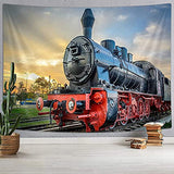 DYNH Steam Train Tapestry, Old Engine Train on Railroad Track Tapestries,Natural Scenery Sunset Sunrise Wall Hanging Home for Bedroom Living Room Dorm,60X40 Inches
