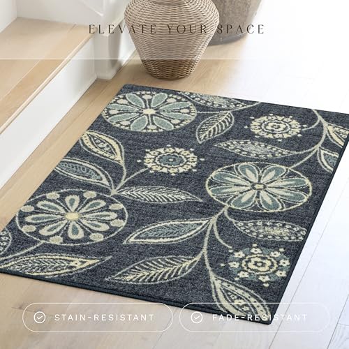 Maples Rugs Reggie Bohemian Floral Print Kitchen Rug, 2'6 x 3'10, Persian Blue