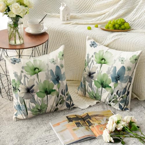 AVOIN colorlife Chinoiserie Poppy Flowers Pillow Covers 18x18 Inch Set of 2