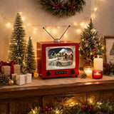 MOMENTS IN TIME 6" H Red Retro TV with Mountain Scene (Animated Train) - LED Lights - 8 Classic Carols Christmas Music - Battery Operated - Hand-Painted Resin Polyresin Injection Plastic